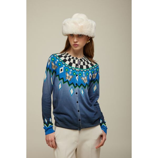 Cardigan with Norwegian Print Double Use