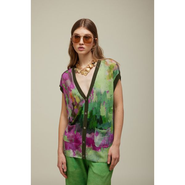 V-neck vest with Multicolor print