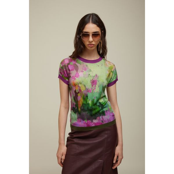 Kimono Sweater with Multicolor Pattern Double Use