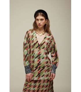 Oversized Cardigan with Houndstooth motifs Double Use