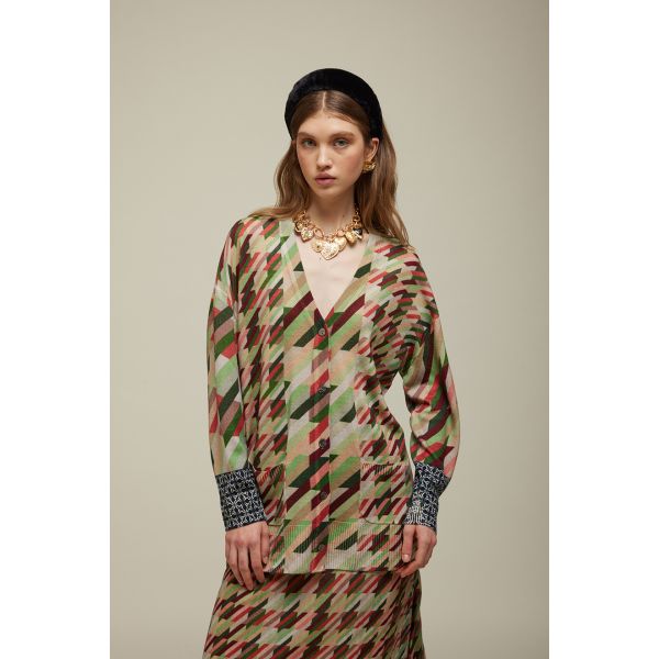 Oversized Cardigan with Houndstooth motifs Double Use