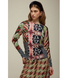 Cardigan with Houndstooth Pattern Double Use