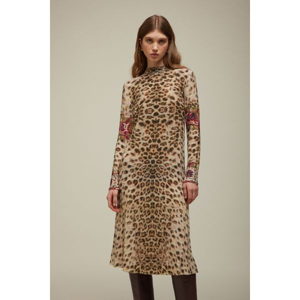Pleated Dress with Animalier Pattern