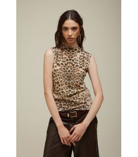 High-neck knit sweater with Animalier print double use