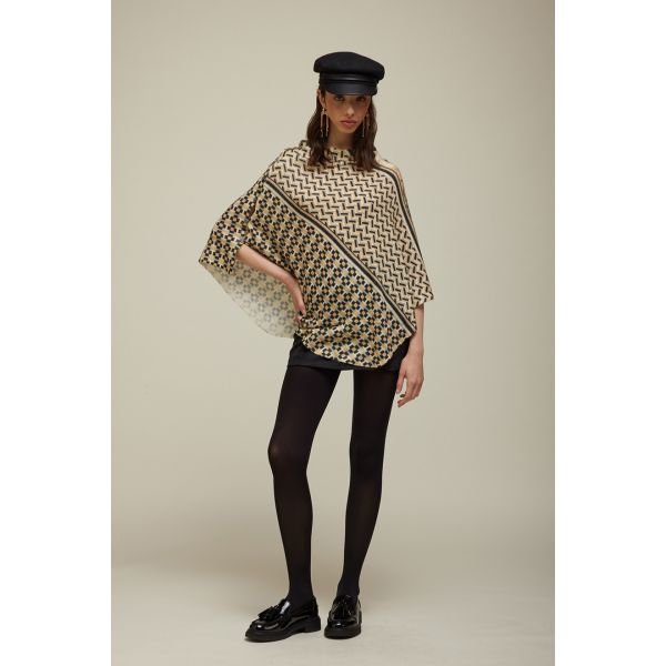 Poncho with Ties print double use