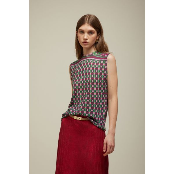 High neck sleveless sweater with Ties Pattern double use