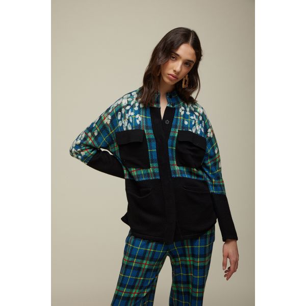 Tricot Parka with Tartan Pattern