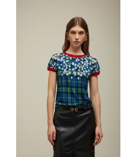 Short sleeved sweater with Tartan print double use