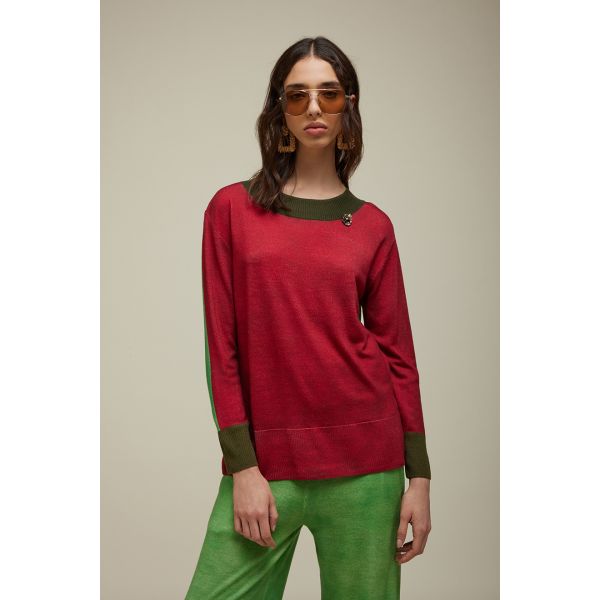 Oversized sweater with Bicolor fake solid pattern Double use