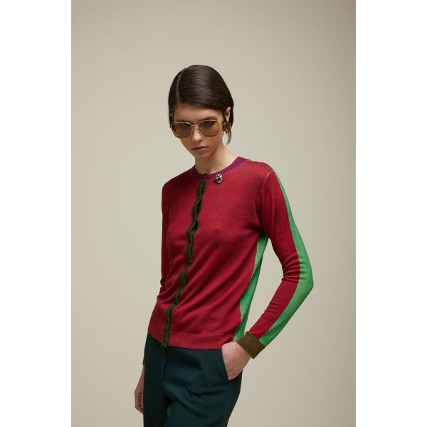 Cardigan with Bicolor fake solid pattern double use