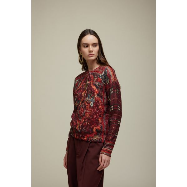 High neck jacket with Carpet print Double use