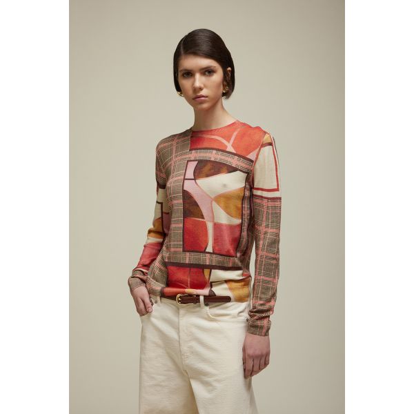 Printed sweater with Glen check Pattern double use