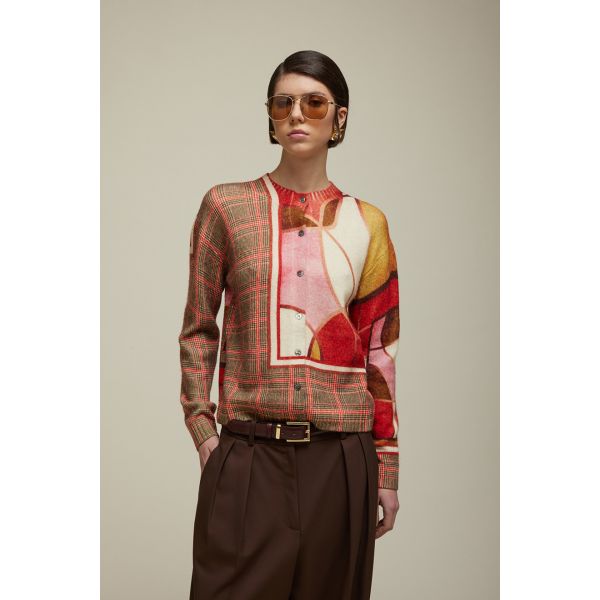 High neck Jacket with Glen check pattern double use