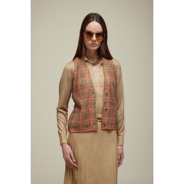 V neck Vest with Glen check print
