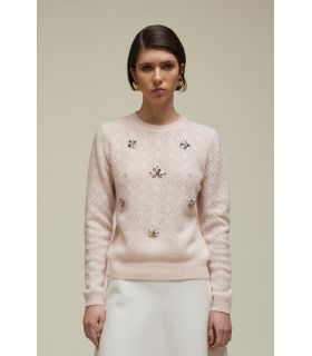 Crewneck Openwork pull with rhinestones applications