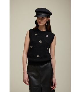 Openwork Vest with rhinestones applications