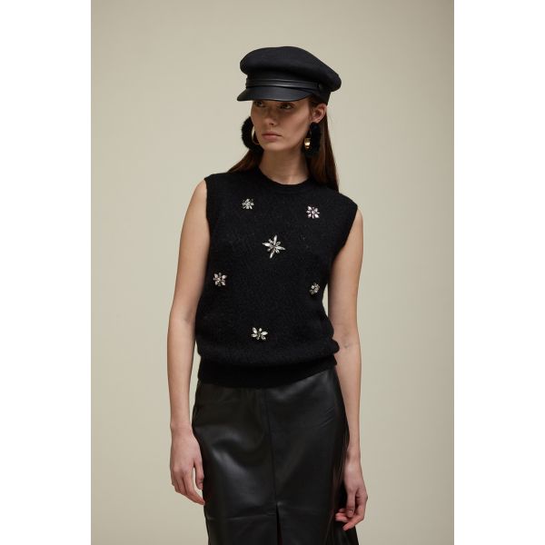 Openwork Vest with rhinestones applications