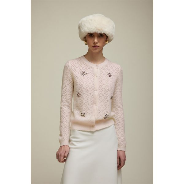 Openwork Cardigan with rhinestones applications