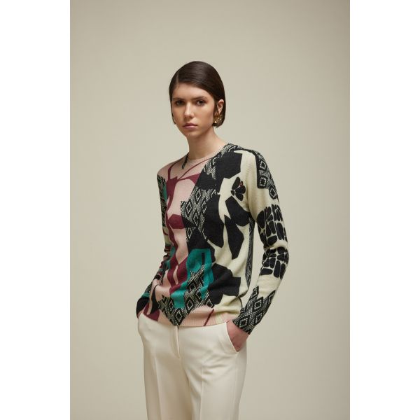 Crewneck sweater with Lace print double use