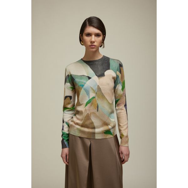 Crewneck pull with Abstract print double use