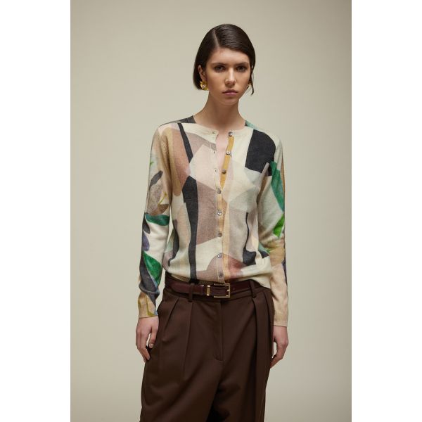 Tricot cardigan with Abstract design double use