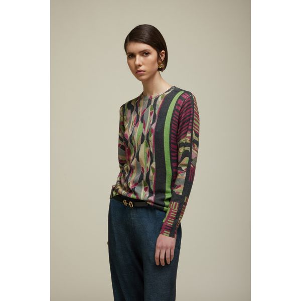 Crewneck pull with Multicolor leaves design