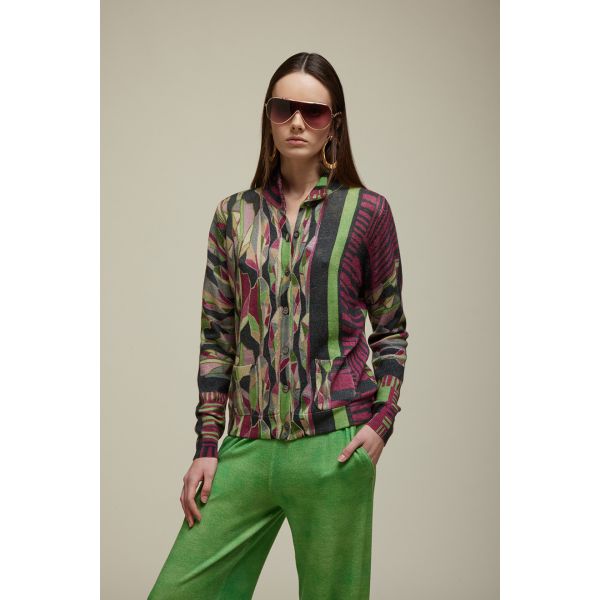Jacket with multicolor leaves print