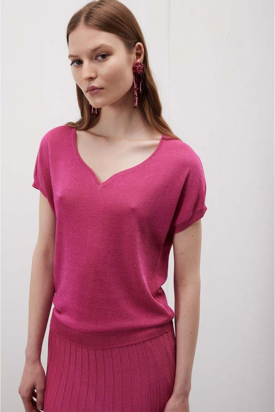 Maglia scollo a V manica corta fantasia Unita
