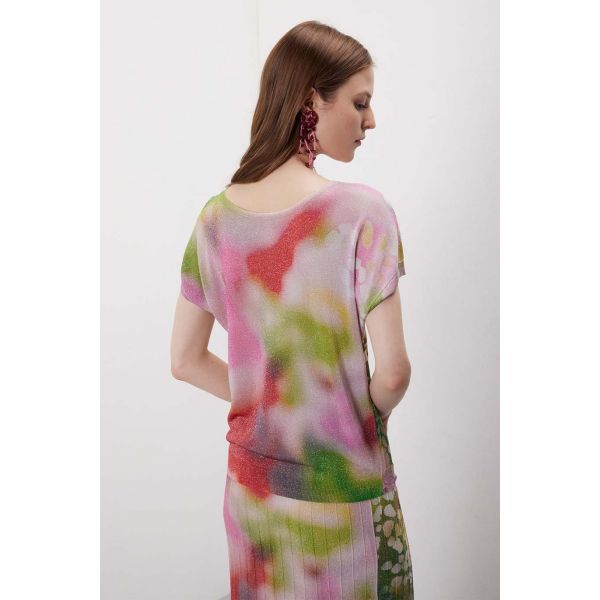 Maglia scollo cuore manica corta con stampa Shaded