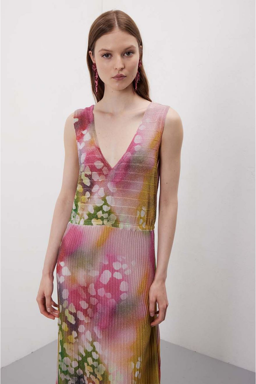 Abito plissè lungo in pattern Shaded