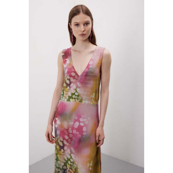 Abito plissè lungo in pattern Shaded