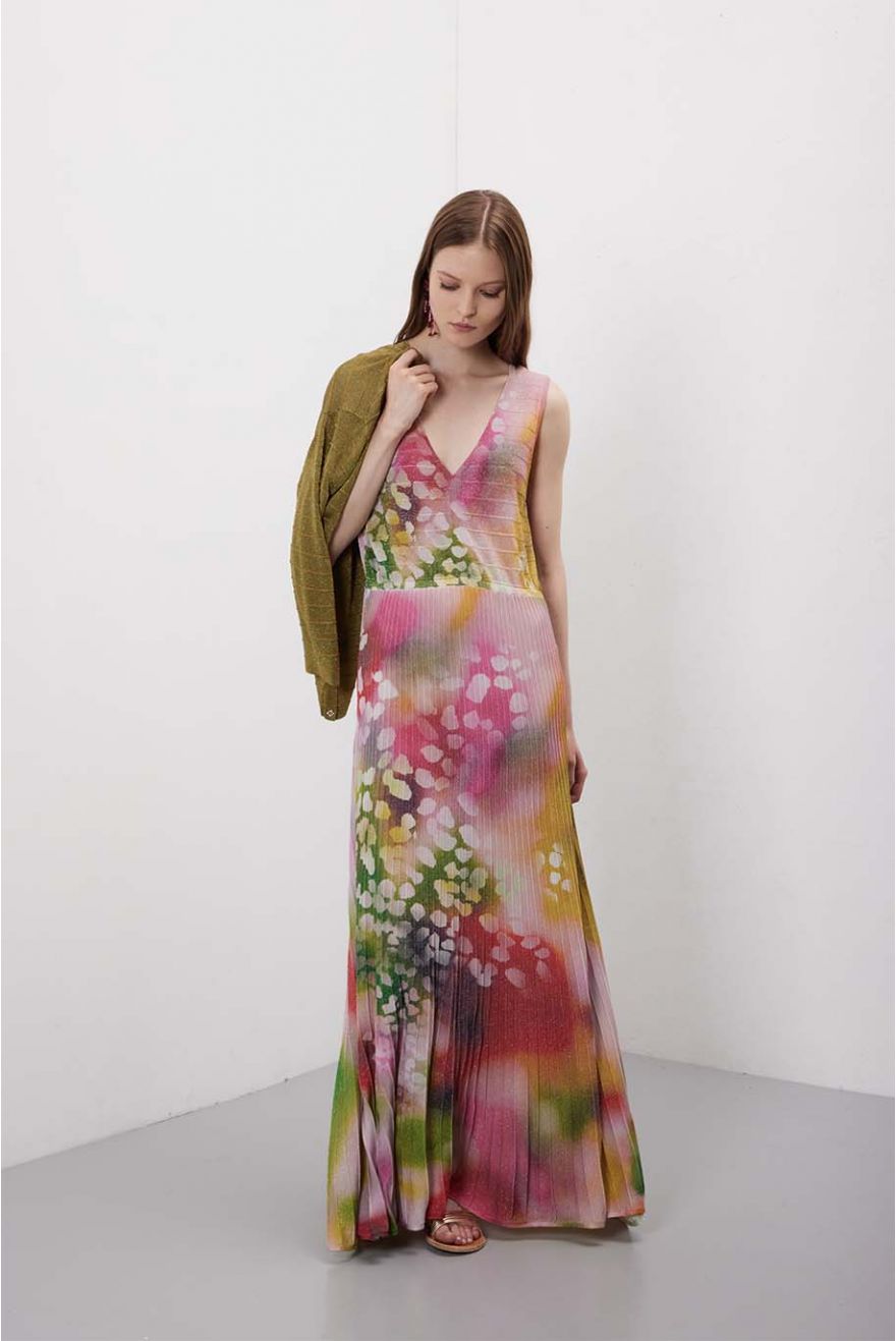 Abito plissè lungo in pattern Shaded