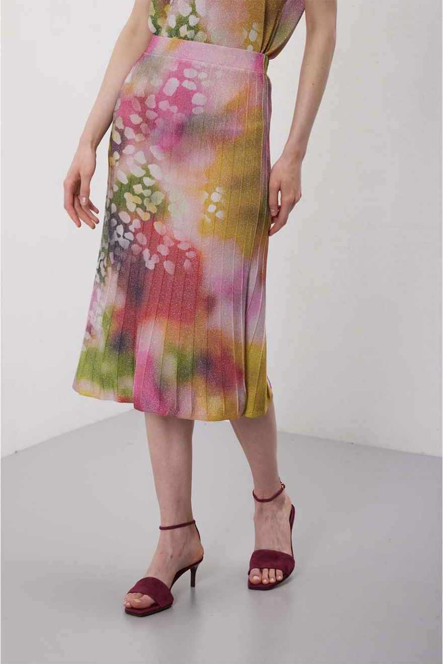 Gonna plissè midi in pattern Shaded