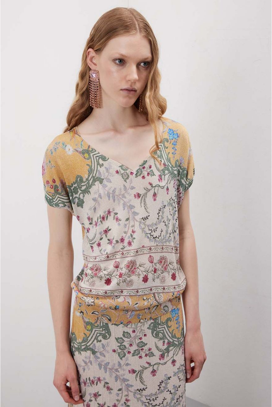 Maglia scollo cuore manica corta in pattern Wallpaper