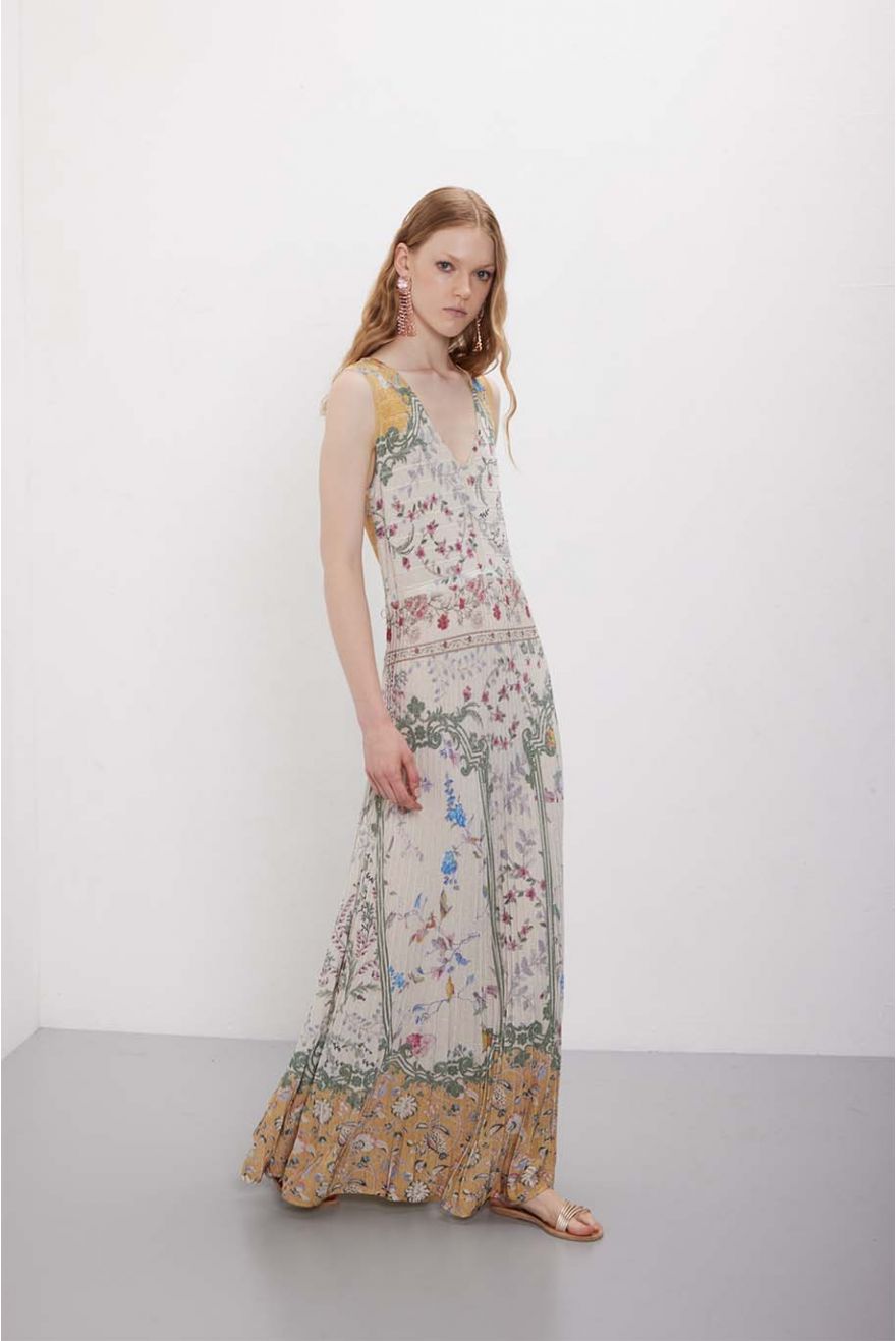 Abito plissé lungo in pattern Wallpaper