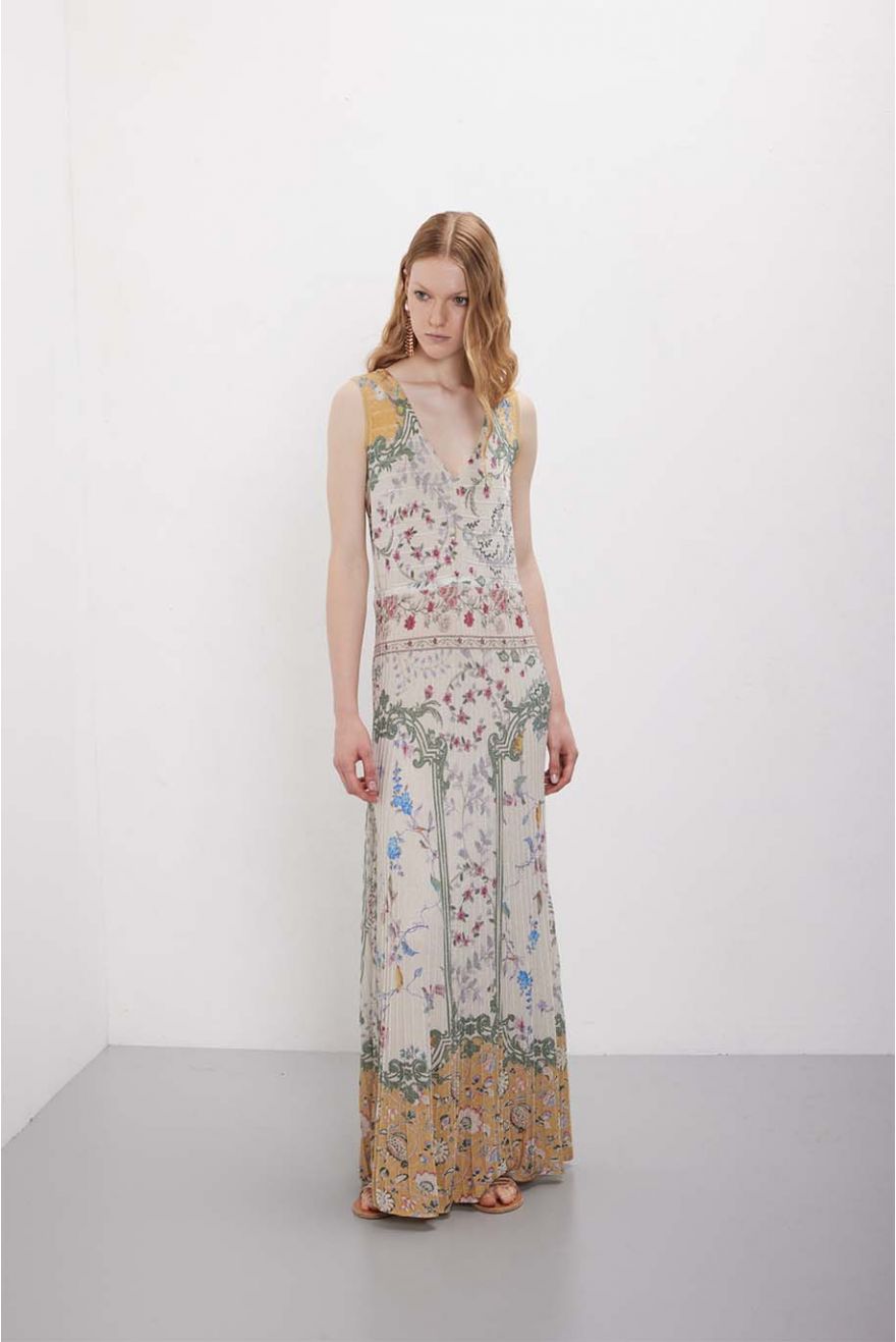 Abito plissé lungo in pattern Wallpaper