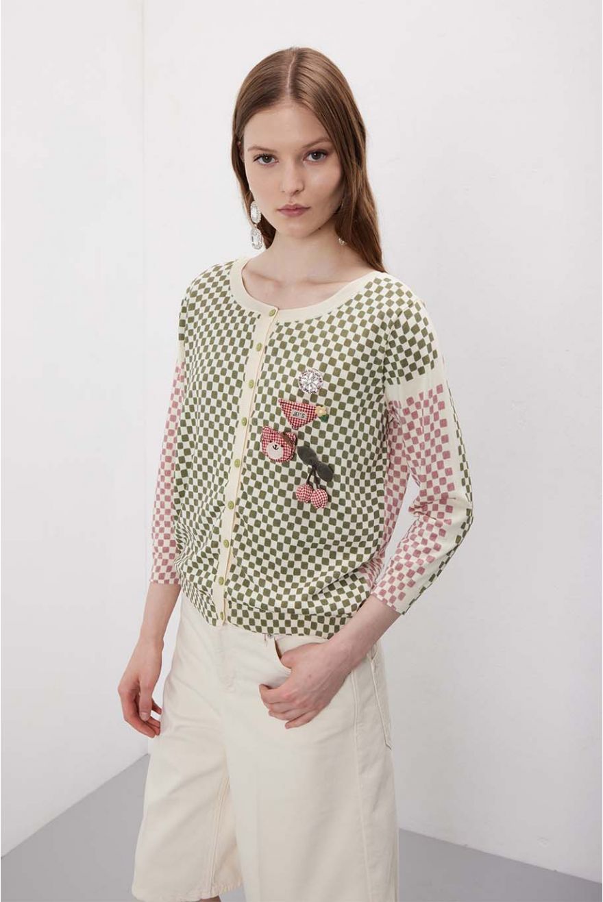 Cardigan manica 3/4 pattern Quadretti con spilli