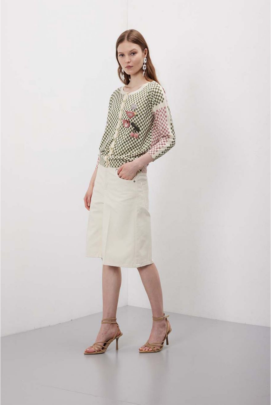 Cardigan manica 3/4 pattern Quadretti con spilli
