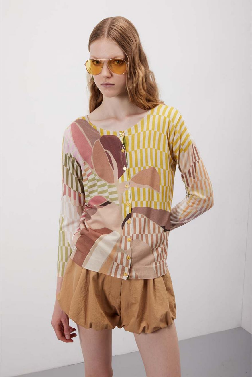 Cardigan manica 3/4 Color Block