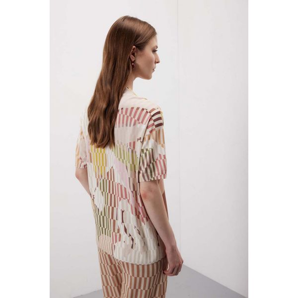 Maglia scollo a V manica corta Color Block