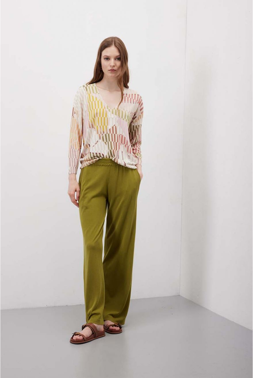 Maglia scollo a V manica 3/4 Color Block