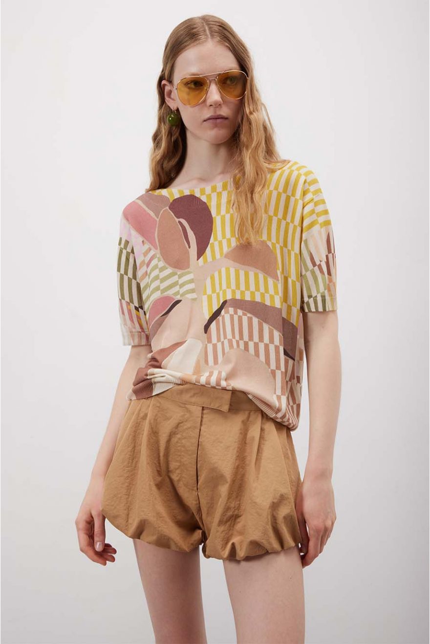 Maglia girocollo over manica corta Color Block