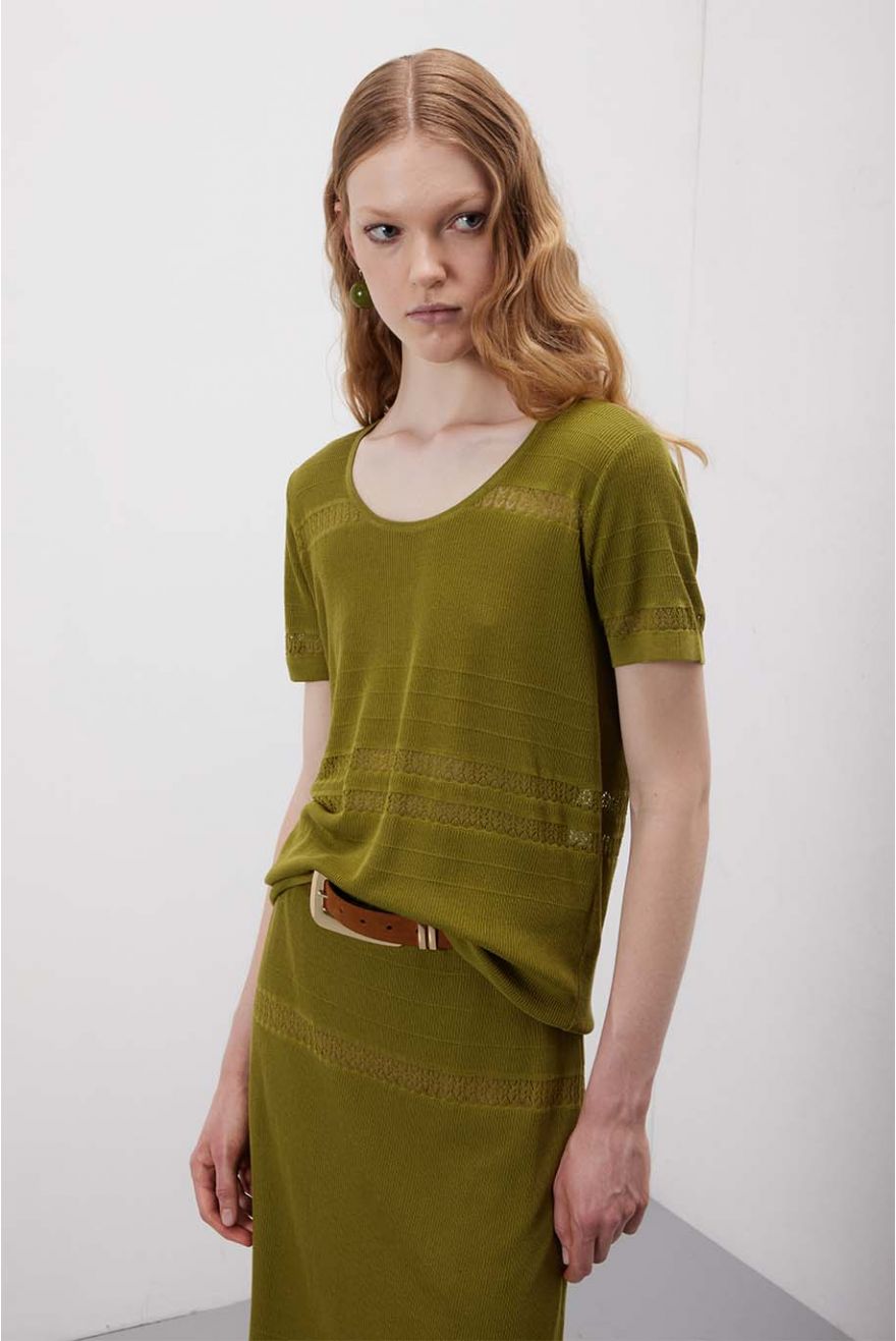 Maglia scollo Madonna in punto Pointelle unito