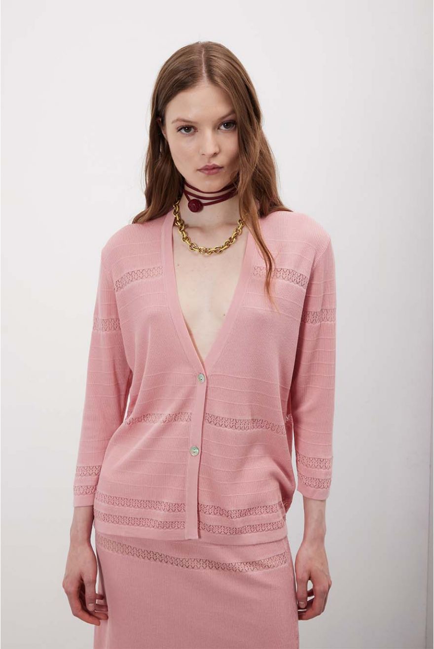 Cardigan Scollo a V Unito Pointelle