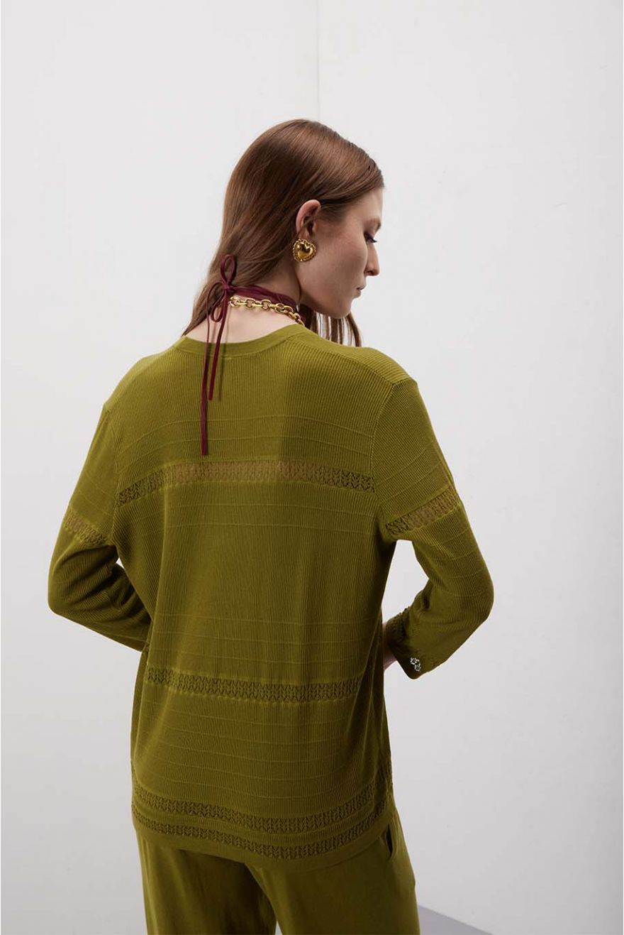 Cardigan Scollo a V Unito Pointelle