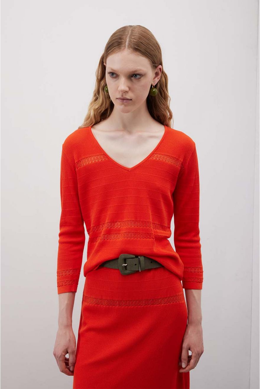 Maglia scollo a V in punto Pointelle unito