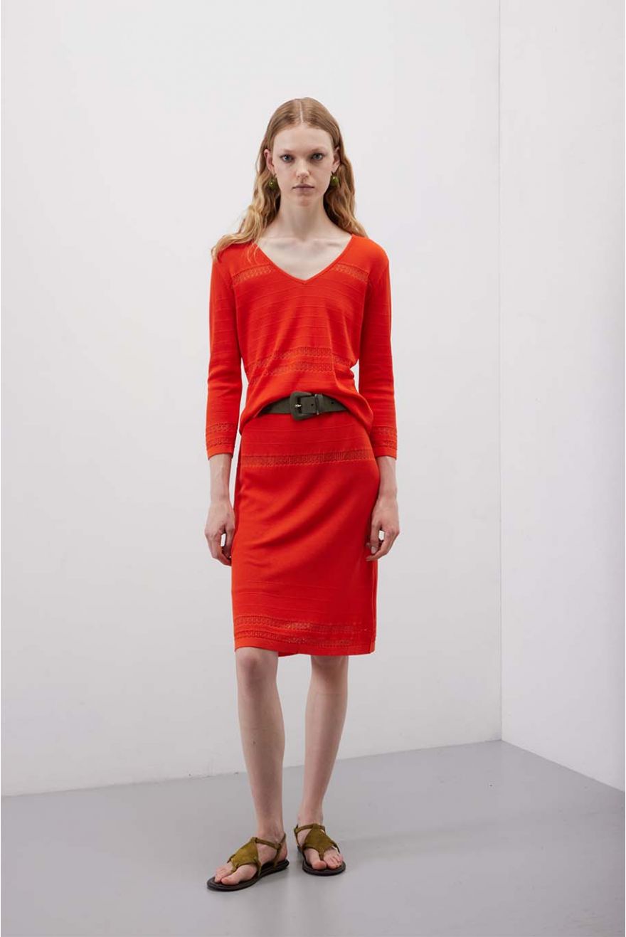 Maglia scollo a V in punto Pointelle unito