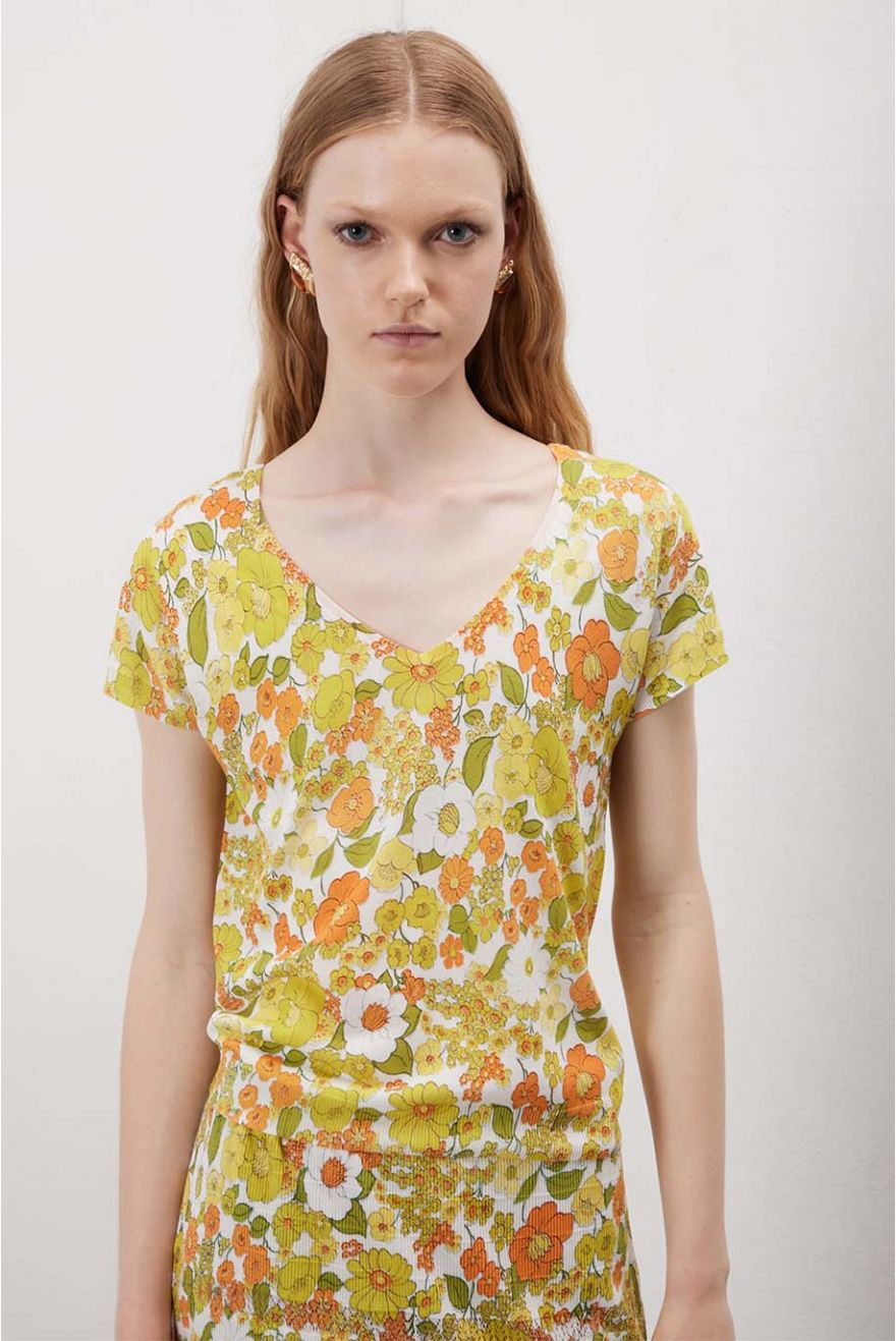 Maglia scollo a V manica corta con motivo Seventy