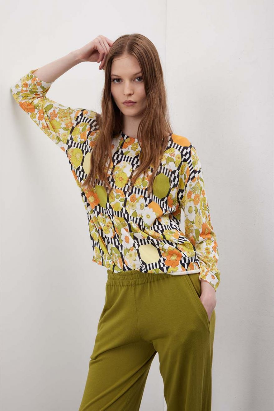 Maglia scollo a V manica 3/4 con motivo Seventy