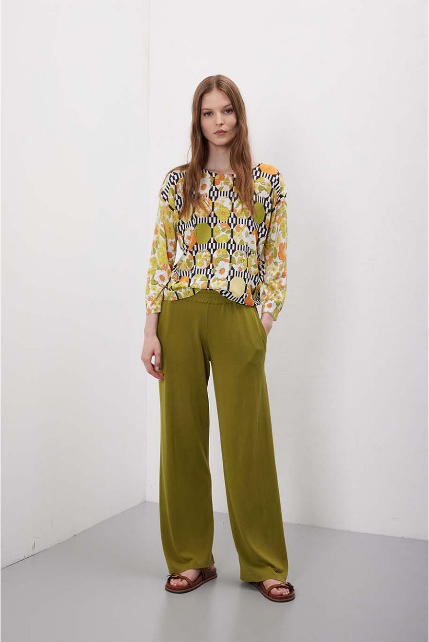 Maglia scollo a V manica 3/4 con motivo Seventy